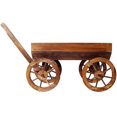 Trikiousd Rustic Wooden Wagon Planter Pot Garden Backyard Balcony Decor Planter Flower Pot