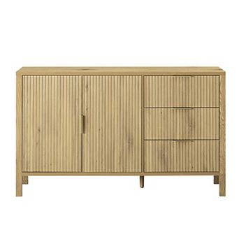 Trikiousd Wave-Pattern Sideboard Storage Cabinet, 3 Drawers Buffet Cabinet Entryway Table