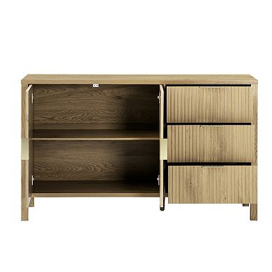 Trikiousd Wave-Pattern Sideboard Storage Cabinet, 3 Drawers Buffet Cabinet Entryway Table