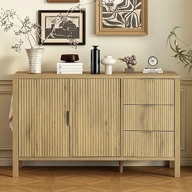 Trikiousd Wave-Pattern Sideboard Storage Cabinet, 3 Drawers Buffet Cabinet Entryway Table