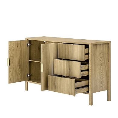 Trikiousd Wave-Pattern Sideboard Storage Cabinet, 3 Drawers Buffet Cabinet Entryway Table