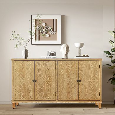 Trikiousd 4 Doors Sideboard Accent Cabinet Wooden Buffet Cabinet for Living Room Dining Room