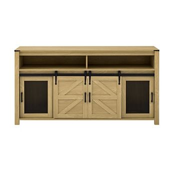 Trikiousd Farmhouse Sideboard Coffee Bar Cabinet, Sliding Barn Doors Buffet Cabinet Server Table