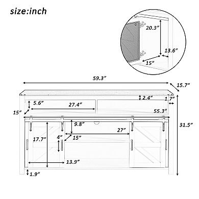 Trikiousd Farmhouse Sideboard Coffee Bar Cabinet, Sliding Barn Doors Buffet Cabinet Server Table