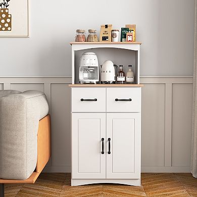 Trikiousd Farmhouse Wooden Sideboard Kitchen Pantry Storage Cabinet with Microwave Stand