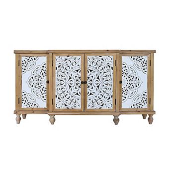 Trikiousd Hollow Carved Sideboard Accent Cabinet, Retro Wooden Storage Cabinet Cupboard