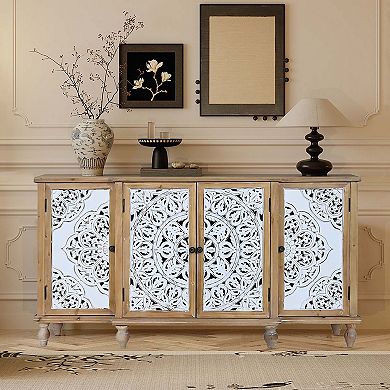 Trikiousd Hollow Carved Sideboard Accent Cabinet, Retro Wooden Storage Cabinet Cupboard