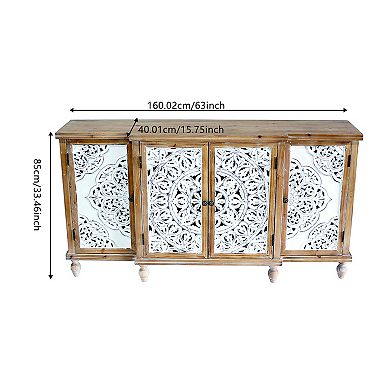Trikiousd Hollow Carved Sideboard Accent Cabinet, Retro Wooden Storage Cabinet Cupboard