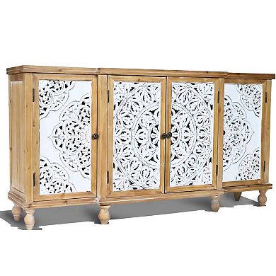 Trikiousd Hollow Carved Sideboard Accent Cabinet, Retro Wooden Storage Cabinet Cupboard