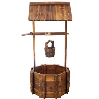 Trikiousd Retro Wooden Decor Planter Wishing Well Planter for Patio Lawn Backyard Garden