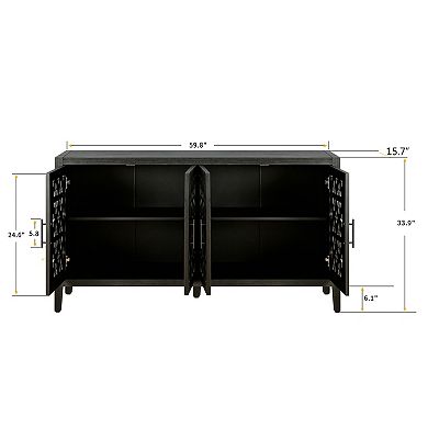 Trikiousd Hollow Four Door Sideboard Entryway Console Cabinet Buffet Cabinet