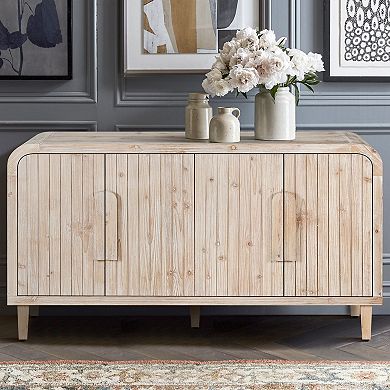 Trikiousd Farmhouse Curved Sideboard Buffet Cabinet Wooden Storage Cabinet for Kitchen Dining Room