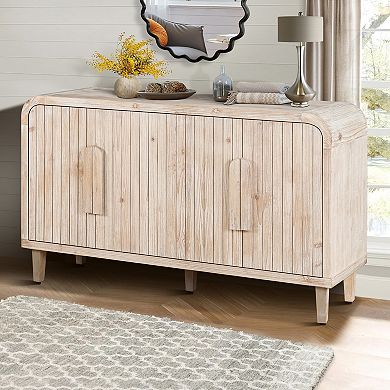 Trikiousd Farmhouse Curved Sideboard Buffet Cabinet Wooden Storage Cabinet for Kitchen Dining Room