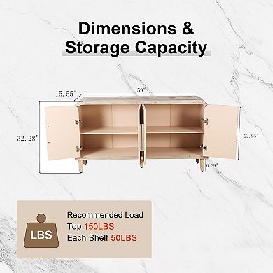 Trikiousd Farmhouse Curved Sideboard Buffet Cabinet Wooden Storage Cabinet for Kitchen Dining Room