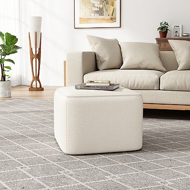 Trikiousd Boucle Fabric Upholstered Square Ottoman Footrest Stool Side Table for Living Room Bedroom