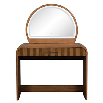 Trikiousd Curved Makeup Vanity Table with Removable Mirror, Dressing Table Convertible Office Desk