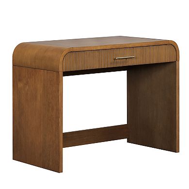 Trikiousd Curved Makeup Vanity Table with Removable Mirror, Dressing Table Convertible Office Desk