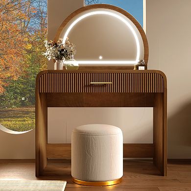 Trikiousd Curved Makeup Vanity Table with Removable Mirror, Dressing Table Convertible Office Desk