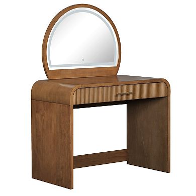 Trikiousd Curved Makeup Vanity Table with Removable Mirror, Dressing Table Convertible Office Desk