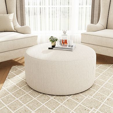 Trikiousd Corduroy Upholstered Round Ottoman