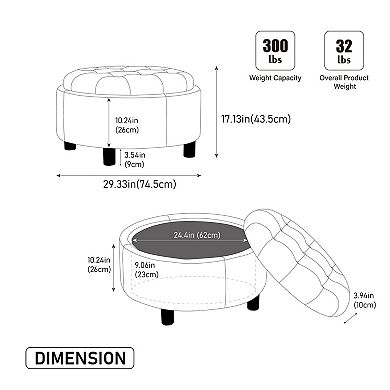 Trikiousd Round Storage Ottoman with Reversible Lid, Upholstered Footstool Convenient Coffee Table