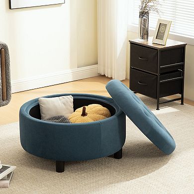 Trikiousd Round Storage Ottoman with Reversible Lid, Upholstered Footstool Convenient Coffee Table