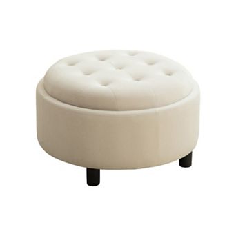 Trikiousd Round Storage Ottoman with Reversible Lid, Upholstered Footstool Convenient Coffee Table