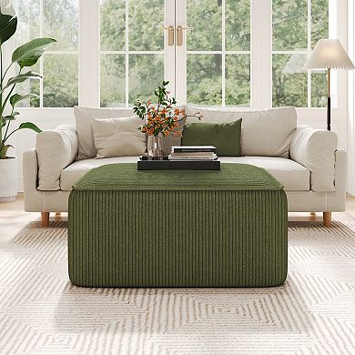 Trikiousd Corduroy Upholstered Ottoman Square Footrest Accent Seat Side Table