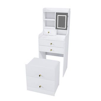 Trikiousd Compact Makeup Vanity with LED Mirror & Storage Stool