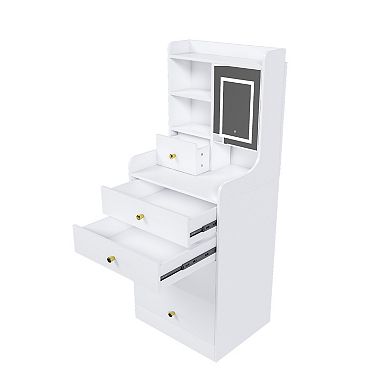 Trikiousd Compact Makeup Vanity with LED Mirror & Storage Stool
