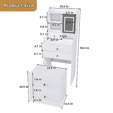 Trikiousd Compact Makeup Vanity with LED Mirror & Storage Stool