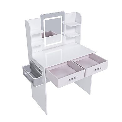 Trikiousd LED Mirror Vanity Makeup Table Office Desk Dressing Table for Women Girls