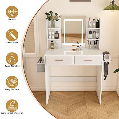 Trikiousd LED Mirror Vanity Makeup Table Office Desk Dressing Table for Women Girls