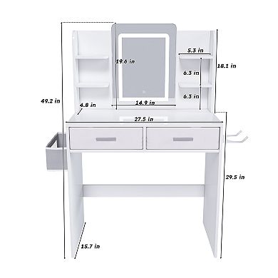 Trikiousd LED Mirror Vanity Makeup Table Office Desk Dressing Table for Women Girls