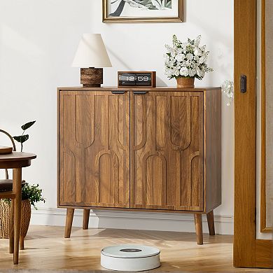 Trikiousd Mid-Century Modern Accent Sideboard Buffet Cabinet, Wooden Coffee Bar Cabinet Side Table