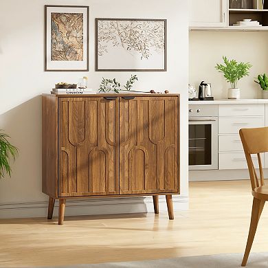Trikiousd Mid-Century Modern Accent Sideboard Buffet Cabinet, Wooden Coffee Bar Cabinet Side Table