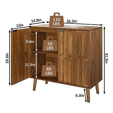 Trikiousd Mid-Century Modern Accent Sideboard Buffet Cabinet, Wooden Coffee Bar Cabinet Side Table