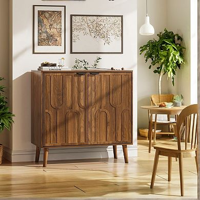 Trikiousd Mid-Century Modern Accent Sideboard Buffet Cabinet, Wooden Coffee Bar Cabinet Side Table