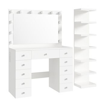 Trikiousd Makeup Vanity Desk with Bulbs & 7 tier Storage Shelves, Dressing Table with Power Outlet