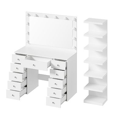 Trikiousd Makeup Vanity Desk with Bulbs & 7-Tier Storage Shelves, Dressing Table with Power Outlet