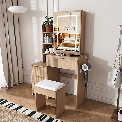Trikiousd Lighted Makeup Vanity Table with Dressing Chair