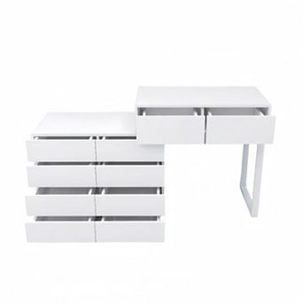 Trikiousd Modern Corner Vanity Desk 10 Drawers Dresser, L Shaped Makeup Table for Girls Women