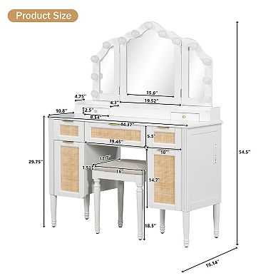 Trikiousd Large Makeup Vanity Table and Stool Set, Dressing Table with Mirror & Charging Station