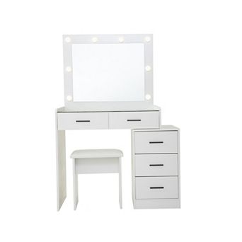 Trikiousd Makeup Vanity Desk Set, 5 Drawers Dresser Dressing Table with Large Vanity Mirror & Stool
