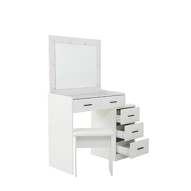 Trikiousd Makeup Vanity Desk Set, 5 Drawers Dresser Dressing Table with Large Vanity Mirror & Stool