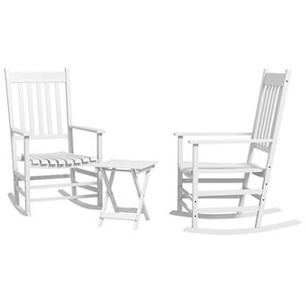 Trikiousd Wooden Rocking Chairs with Side Table, High Back Rocking Chair Set for Garden Balcony