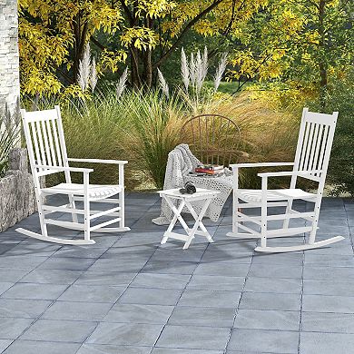 Trikiousd Wooden Rocking Chairs with Side Table, High Back Rocking Chair Set for Garden Balcony