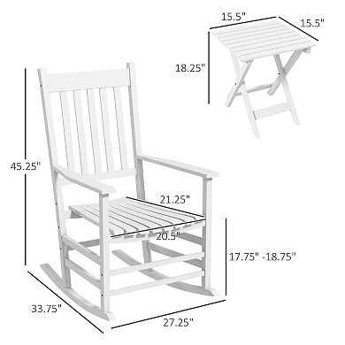Trikiousd Wooden Rocking Chairs with Side Table, High Back Rocking Chair Set for Garden Balcony