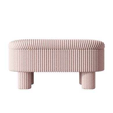 Trikiousd Corduroy Upholstered Ottoman Bench, Modern Curved Storage Footrest Entryway Shoe Stool