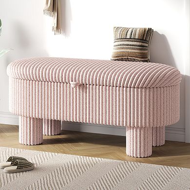 Trikiousd Corduroy Upholstered Ottoman Bench, Modern Curved Storage Footrest Entryway Shoe Stool